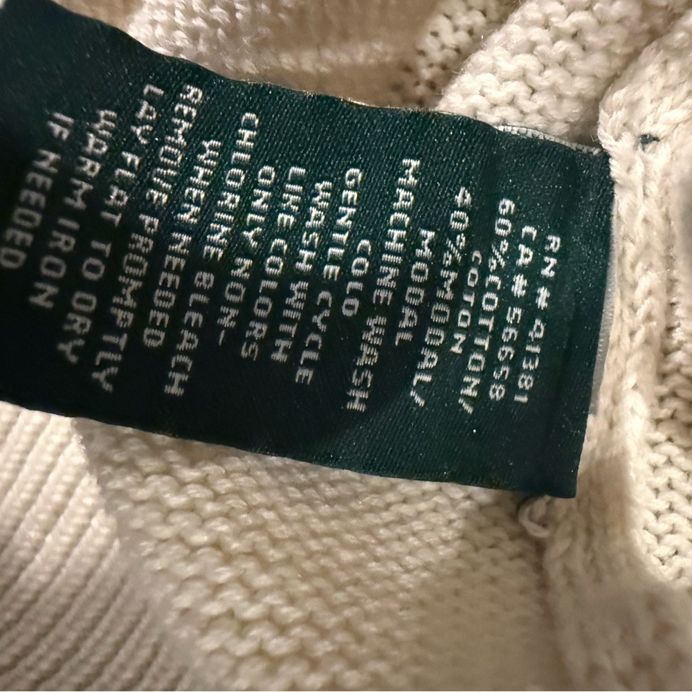 Lauren Ralph Lauren Knit Sweater Cream Navy Cotton Size M Preppy Coastal NWT - Picture 6 of 9
